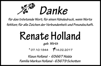 Traueranzeige von Renate Holland von  Kreisanzeiger
