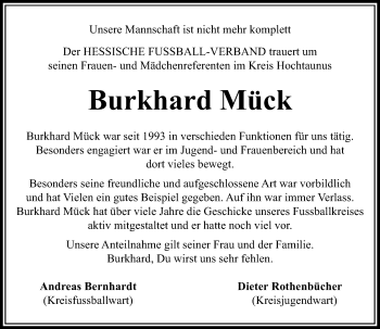 Traueranzeige von Burkhard Mück von  Usinger Anzeiger