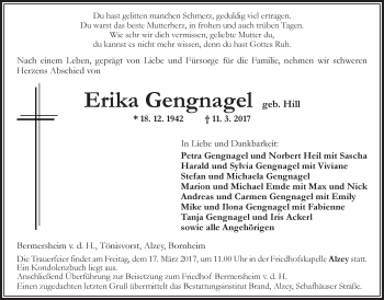 Traueranzeige von Erika Gengnagel von Trauerportal Rhein Main Presse