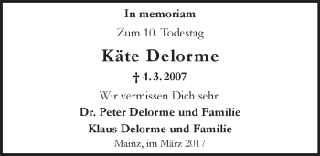 Traueranzeige von Käte Delorme von Trauerportal Rhein Main Presse
