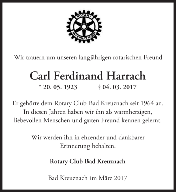 Traueranzeige von Carl Ferdinand Harrach von Trauerportal Rhein Main Presse