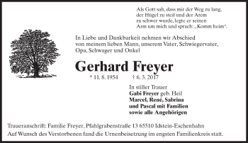 Traueranzeige von Gerhard Freyer von Trauerportal Rhein Main Presse