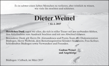 Traueranzeige von Dieter Weinel von  Kreisanzeiger