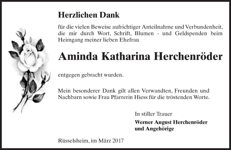  Traueranzeige für Aminda Katharina Herchenröder vom 04.03.2017 aus Trauerportal Rhein Main Presse