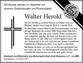 Traueranzeige von Walter Herold von Trauerportal Echo Online