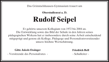 Traueranzeige von Rudolf Seipel von  Gelnhäuser Tageblatt