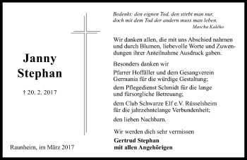 Traueranzeige von Janny Stephan von Trauerportal Rhein Main Presse