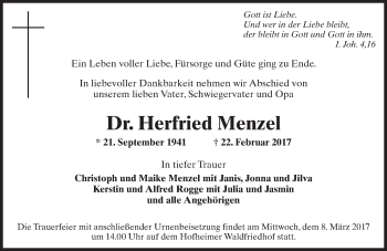 Traueranzeige von Herfried Menzel von Trauerportal Rhein Main Presse
