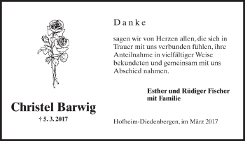 Traueranzeige von Christel Barwig von Trauerportal Rhein Main Presse