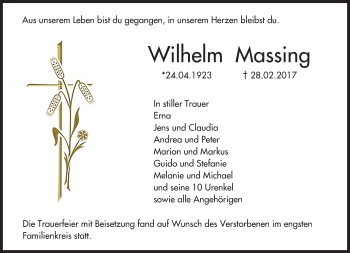 Traueranzeige von Wilhelm Massing von Trauerportal Echo Online