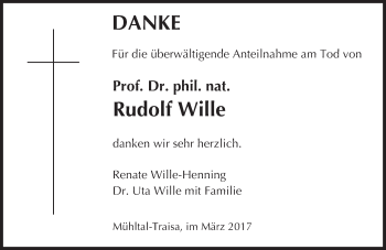 Traueranzeige von Rudolf Wille von Trauerportal Echo Online