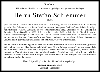 Traueranzeige von Stefan Schlemmer von VRM Trauer