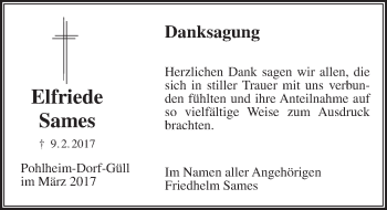Traueranzeige von Elfriede Sames von  Gießener Anzeiger