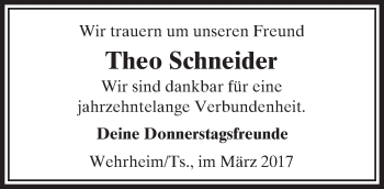 Traueranzeige von Theo Schneider von  Usinger Anzeiger