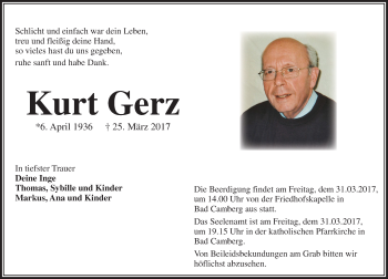 Traueranzeige von Kurt Gerz von  Camberger Anzeiger