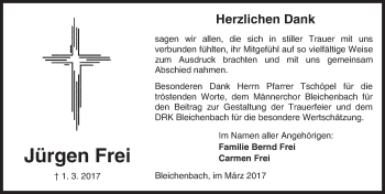 Traueranzeige von Jürgen Frei von  Kreisanzeiger
