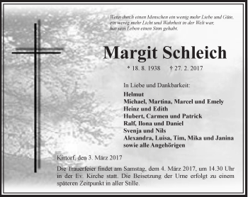 Traueranzeige von Margit Schleich von VRM Trauer