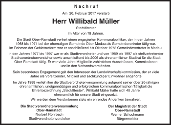 Traueranzeige von Willibald Müller von Trauerportal Echo Online