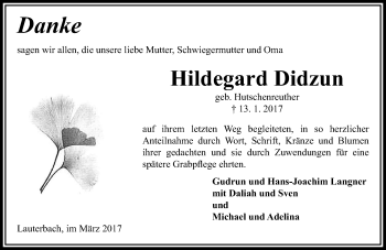 Traueranzeige von Hildegard Didzun von VRM Trauer