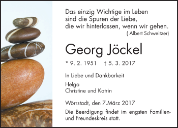 Traueranzeige von Georg Jöckel von Trauerportal Rhein Main Presse