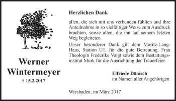 Traueranzeige von Werner Wintermeyer von Trauerportal Rhein Main Presse