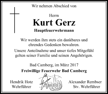 Traueranzeige von Kurt Gerz von  Camberger Anzeiger