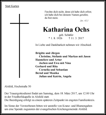 Traueranzeige von Katharina Ochs von VRM Trauer