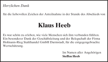 Traueranzeige von Klaus Heeb von Trauerportal Echo Online