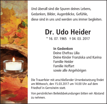 Traueranzeige von Udo Heider von Trauerportal Echo Online