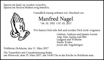 Traueranzeige von Manfred Nagel von  Gießener Anzeiger