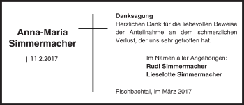 Traueranzeige von Anna-Maria Simmermacher von Trauerportal Echo Online