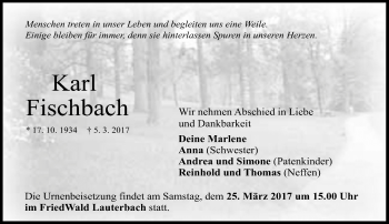 Traueranzeige von Karl Fischbach von VRM Trauer