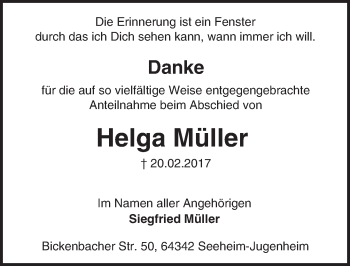 Traueranzeige von Helga Müller von Trauerportal Echo Online
