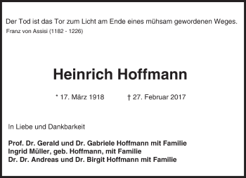 Traueranzeige von Heinrich Hoffmann von Trauerportal Rhein Main Presse