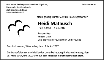 Traueranzeige von Heidi Matausch von  Gießener Anzeiger