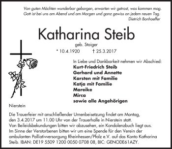 Traueranzeige von Katharina Steib von Trauerportal Rhein Main Presse