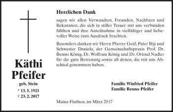 Traueranzeige von Käthi Pfeifer von Trauerportal Rhein Main Presse
