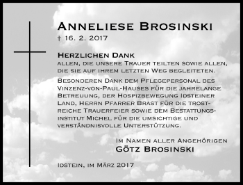 Traueranzeige von Anneliese Brosinski von Trauerportal Rhein Main Presse