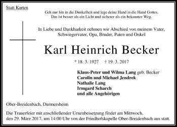 Traueranzeige von Karl Heinrich Becker von VRM Trauer