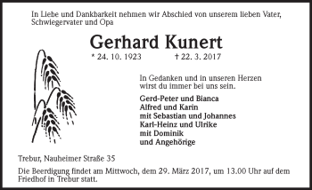 Traueranzeige von Gerhard Kunert von Trauerportal Echo Online