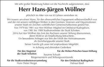 Traueranzeige von Hans-Jürgen Wöllner von  Kreisanzeiger