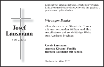 Traueranzeige von Josef Lausmann von Trauerportal Rhein Main Presse
