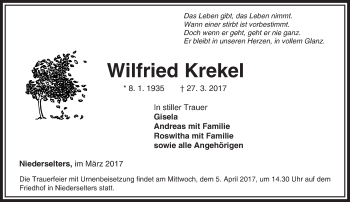 Traueranzeige von Wilfried Krekel von  Camberger Anzeiger