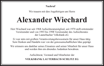 Traueranzeige von Alexander Wiechard von VRM Trauer