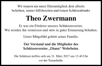 Traueranzeige von Theo Zwermann von  Usinger Anzeiger