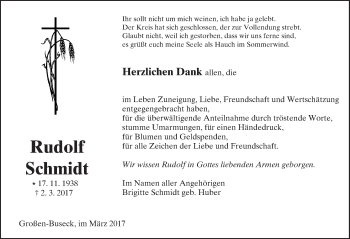 Traueranzeige von Rudolf Schmidt von  Gießener Anzeiger