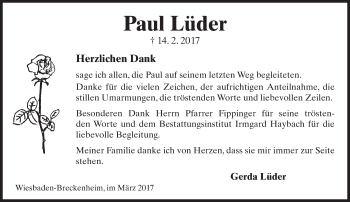 Traueranzeige von Paul Lüder von Trauerportal Rhein Main Presse