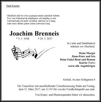 Traueranzeige von Joachim Brenneis von VRM Trauer