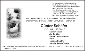 Traueranzeige von Günter Schäfer von Trauerportal Echo Online