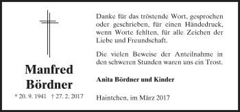 Traueranzeige von Manfred Bördner von  Camberger Anzeiger